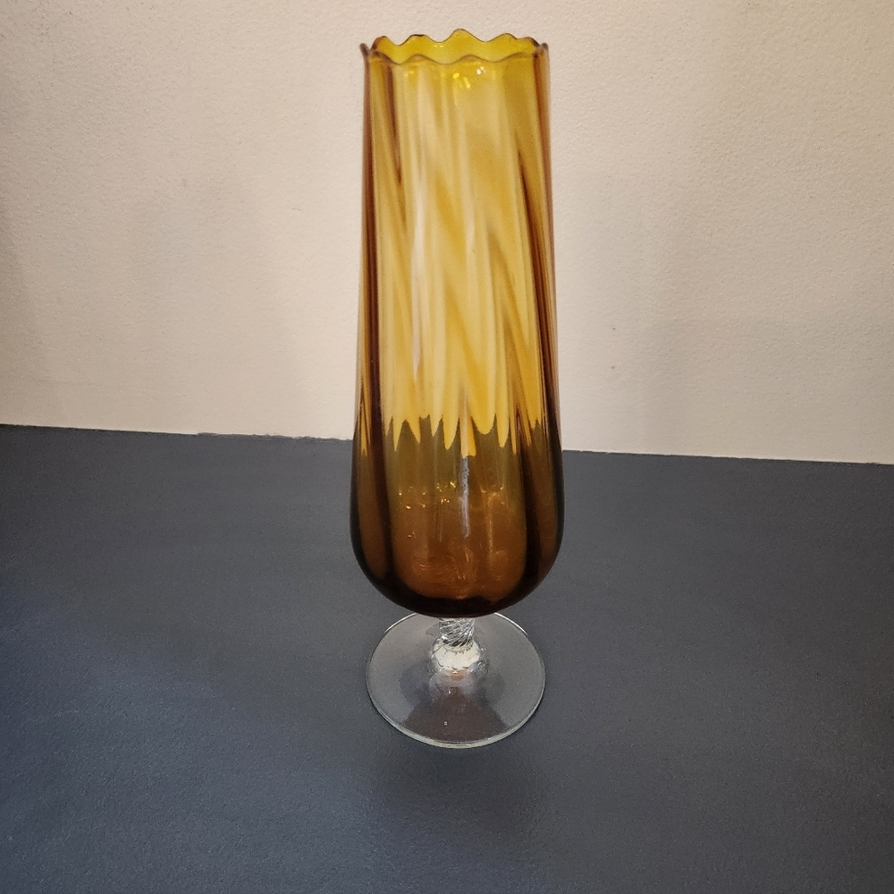 11 Inch Amber Color Glass Vase